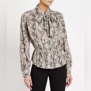 NWOT Frame Denim Peplum Tie Blouse 100 % Silk  In Vanilla Multi Size L